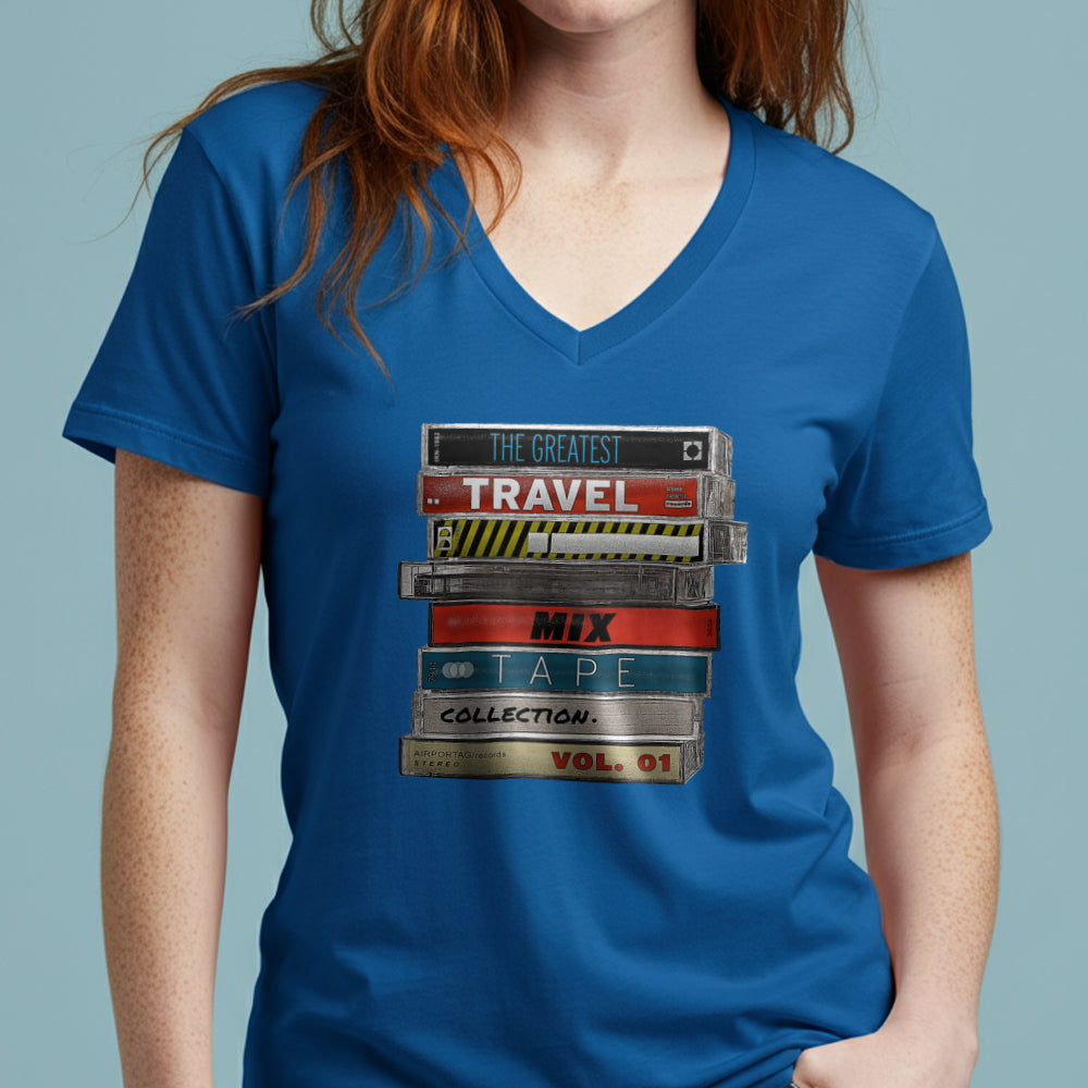 Travel Mix Cassette Stack - Women's V-Neck T-Shirt