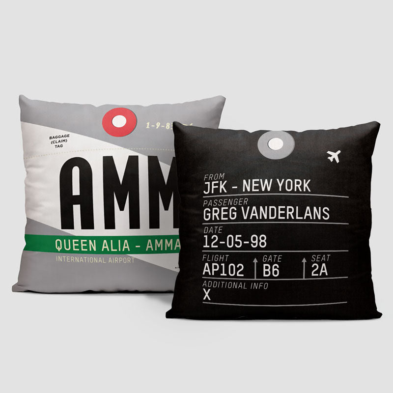 Airport Code Throw Pillow AMM Queen Alia Intl Airport Amman