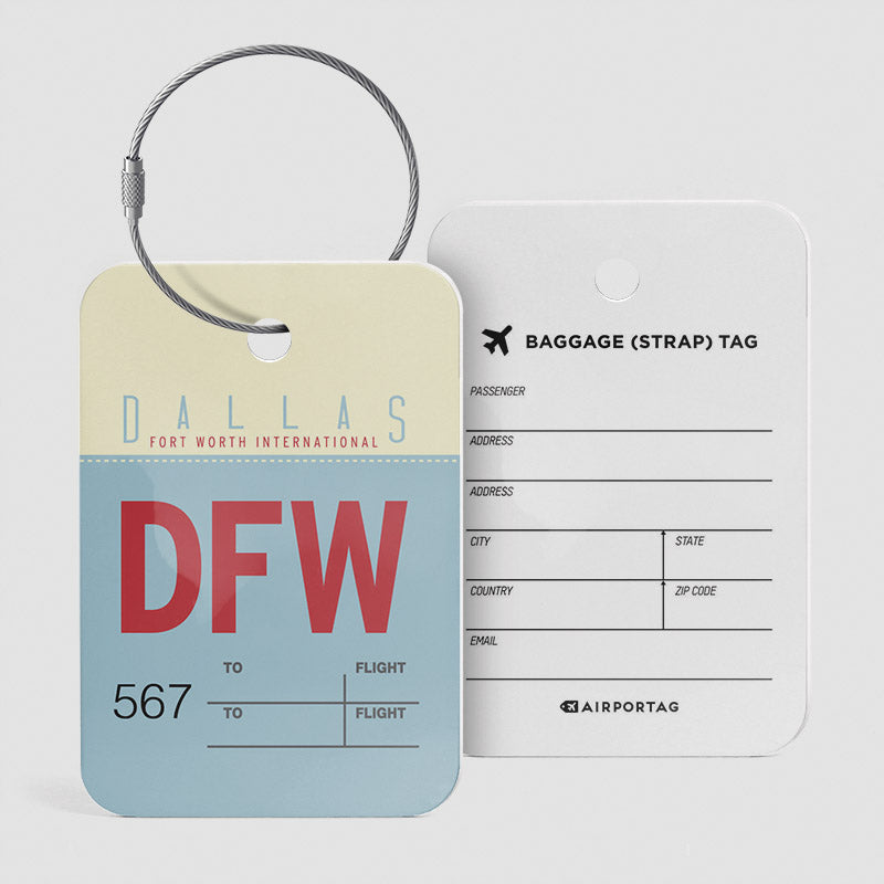 Airport Code Luggage Tag IATA code DFW baggage tag