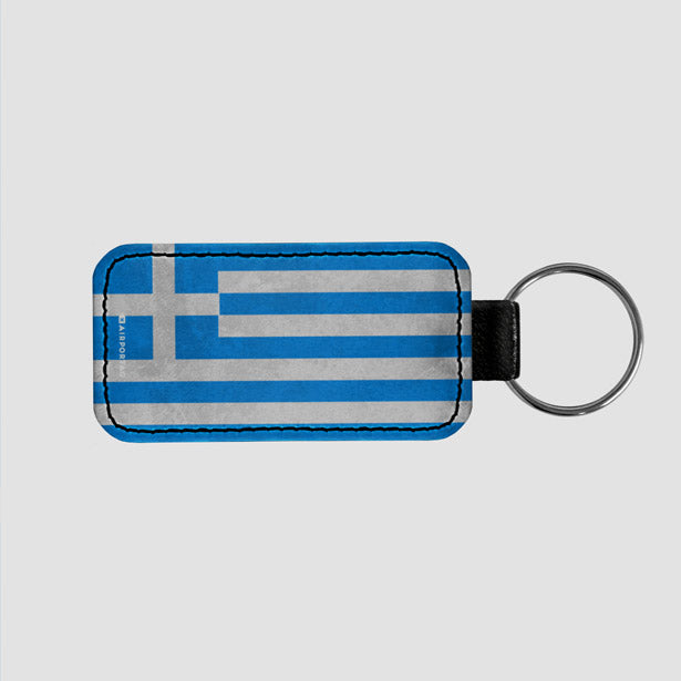 Greek Flag - Leather Keychain - Airportag