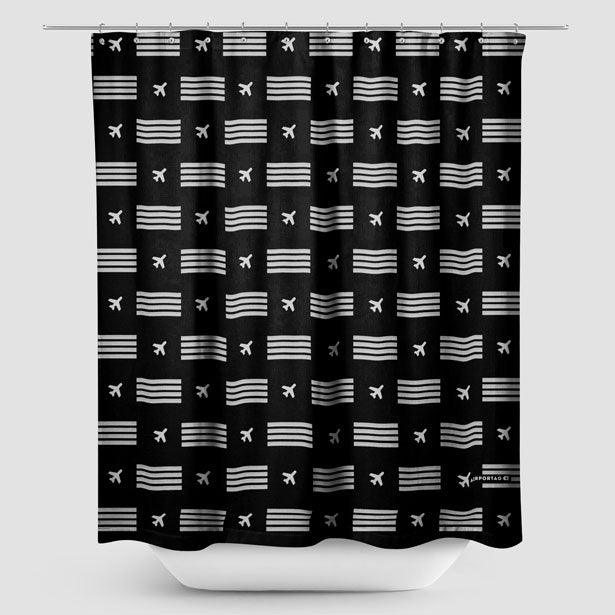 Black Pilot Stripes - Shower Curtain - Airportag