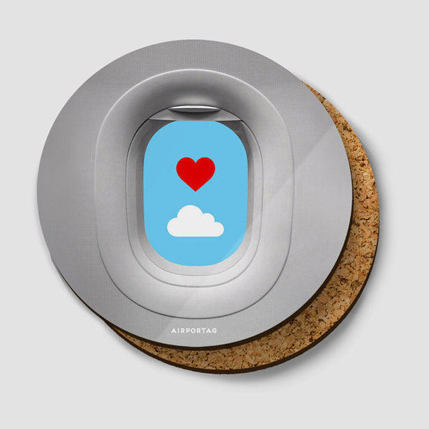 Plane Window Heart Cloud - Round Coaster - Airportag