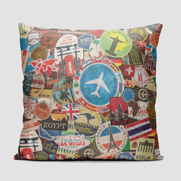 Travel Stickers - Throw Pillow - Airportag