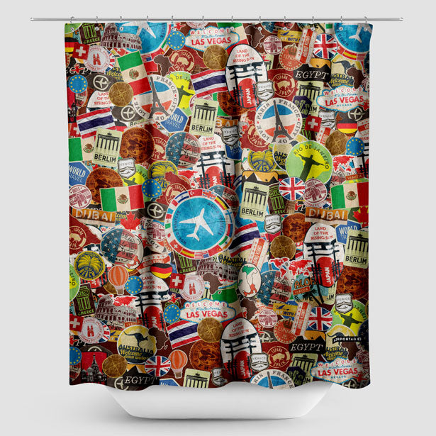 Travel Stickers - Shower Curtain - Airportag