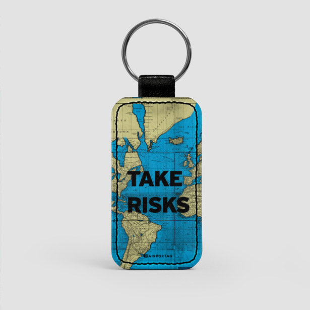 Take Risks - World Map - Leather Keychain - Airportag