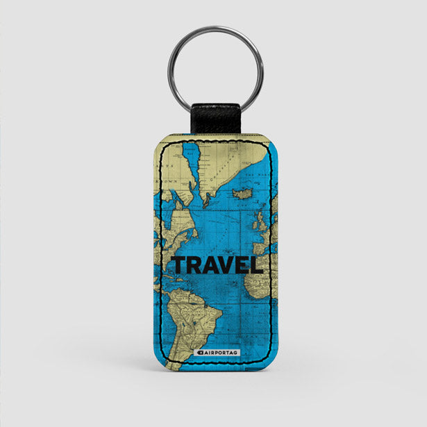 Travel - World Map - Leather Keychain - Airportag