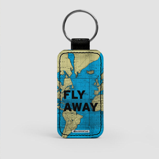Fly Away - World Map - Leather Keychain - Airportag