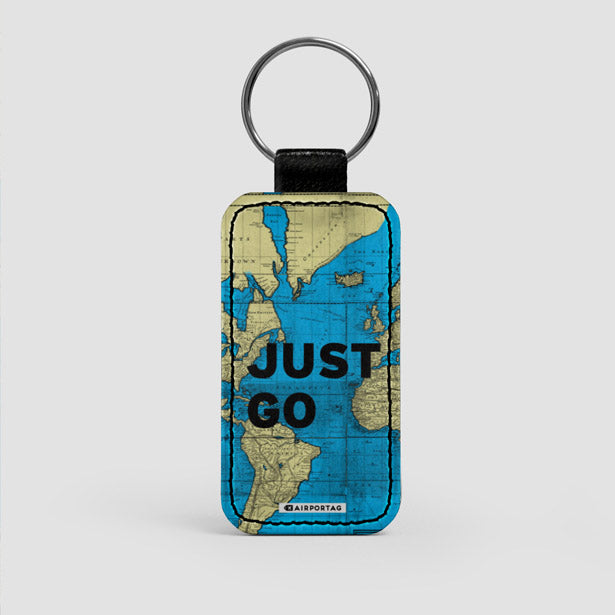 Just Go - World Map - Leather Keychain - Airportag