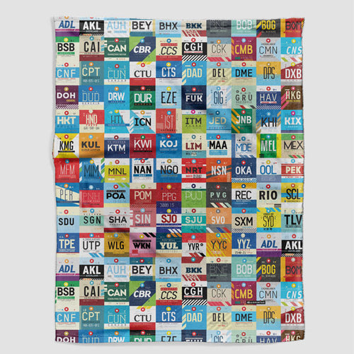 Throw Blanket Worldwide airport codes pattern.