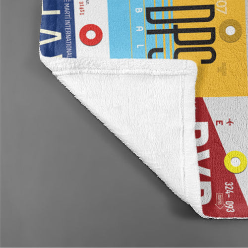 Throw Blanket Worldwide airport codes pattern.