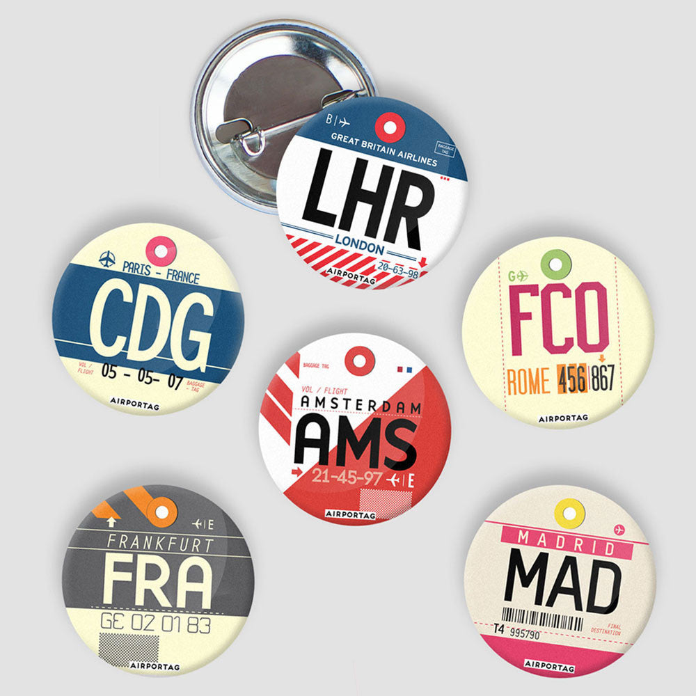 Pinback Button - European Airports - Button Pack