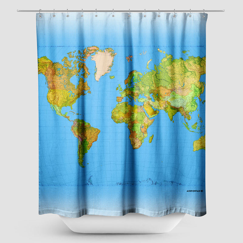 World Map - Shower Curtain - Airportag