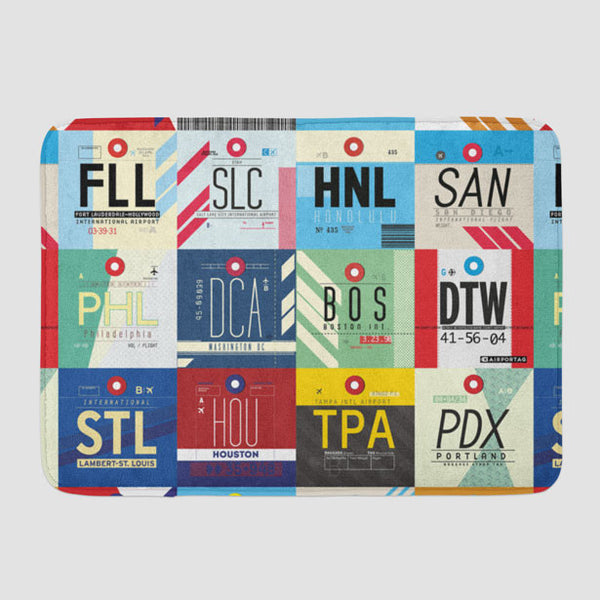 XL USA Airports Flight Tag Pattern - Bath rug